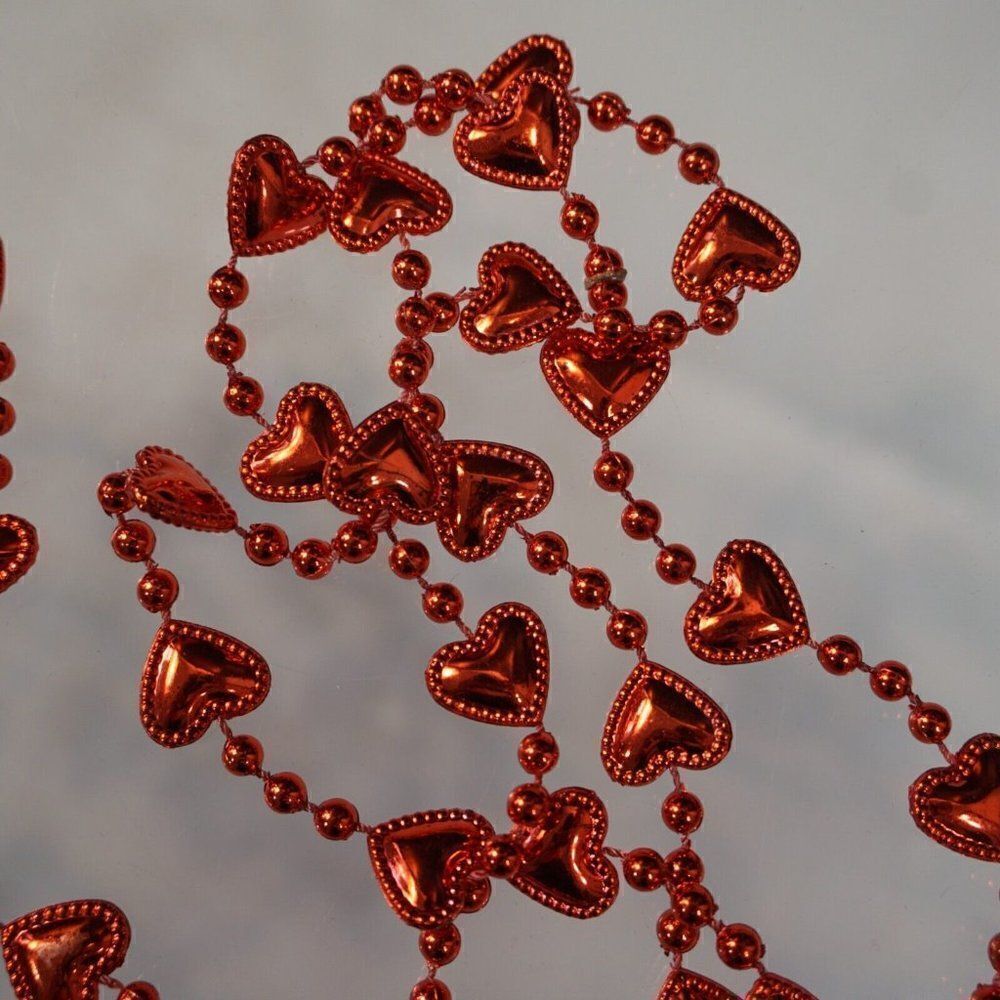 3 Mardi Gras Throw Bead Necklaces Red Heart Love Favor Valentine